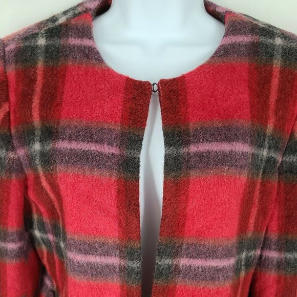 Cross Country Wool Mohair Coat Womens Size 10 Red Plaid Loose Fit Open Cardigan - Picture 8 of 9